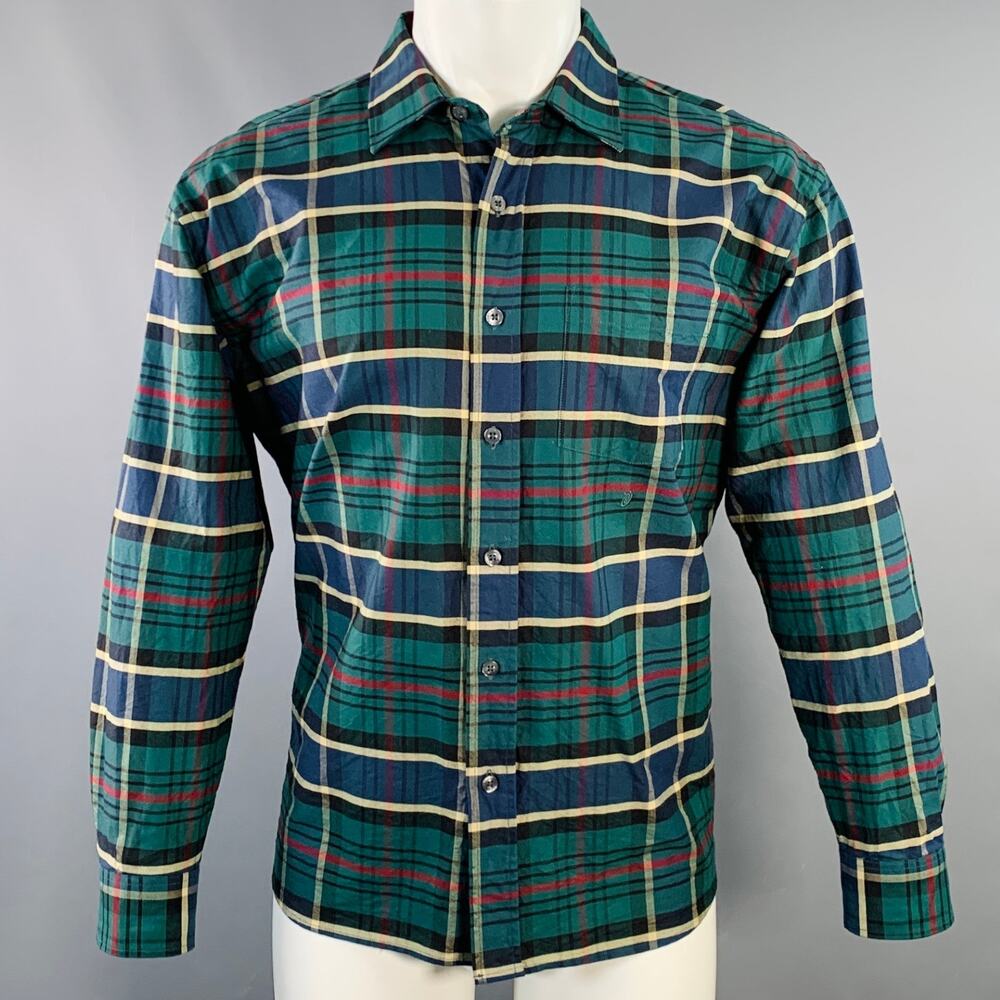 STUSSY Size S Green Navy Yellow Plaid Cotton Button Down Long Sleeve Shirt